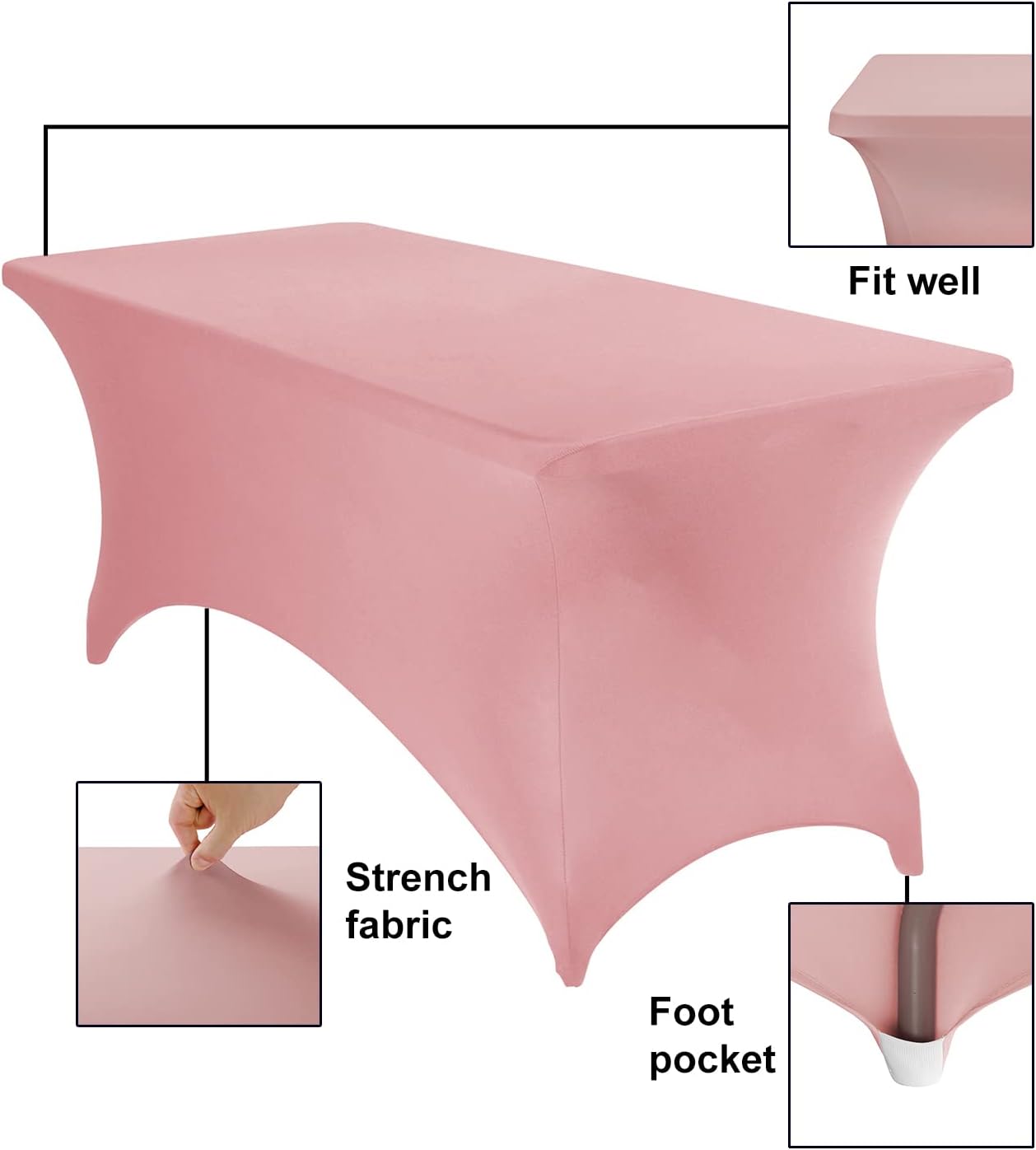 Spandex 8ft Waterproof Table Cover for Party,Wedding, Banquet, and Events(Dusty Pink)