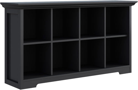 Cube Shelf Bookcase with Base - Wooden 2 Tiers Floor Standing Low Storage Cabinet for Home and Office, 8-Cube Lattice Bookshelf, Black