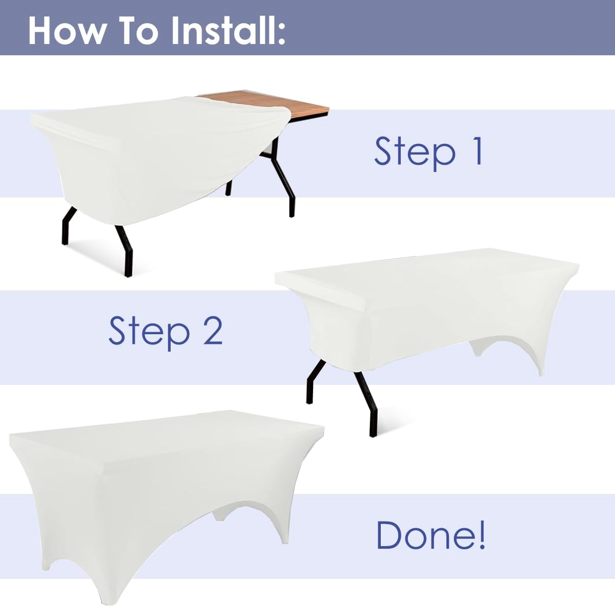 Craft And Party 6 Pack 6ft White Spandex Tablecloth – Fitted Stretch Cover – Universal Fit for Folding Tables – Wrinkle-Free, Washable – Ideal for Parties, Weddings, Events