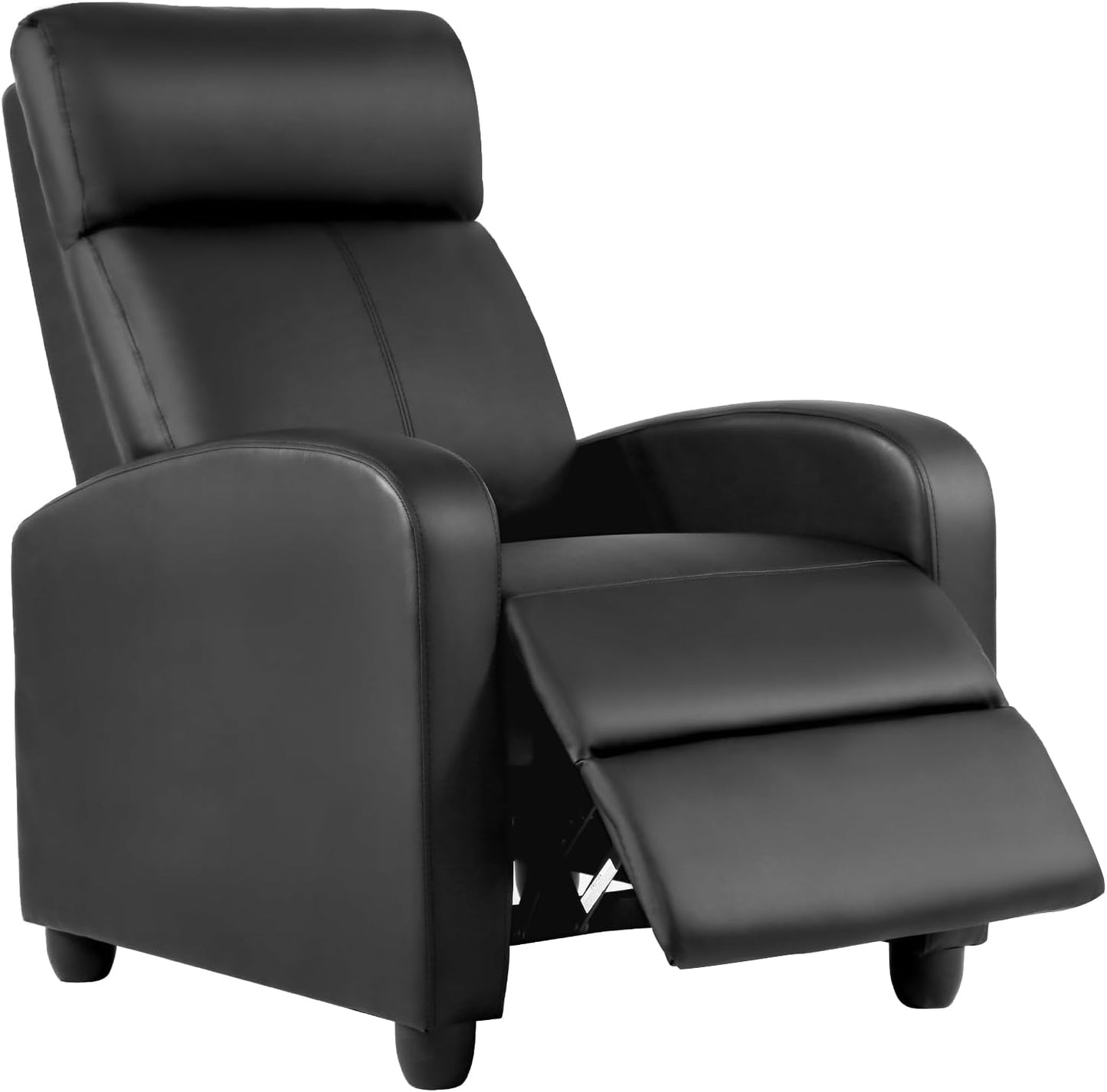 BestMassage | Recliner Chair | No Massage Function | Leather Black | with Lumbar Support, Adjustable Push Back, Wide Armrests, Footrest & Padded Seat | Easy Assembly | for Living Room, Home Theatre