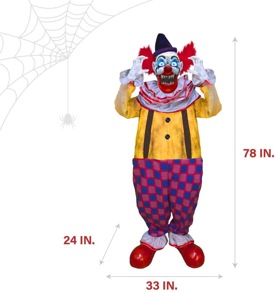 Haunted Hill Farm Motion-Activated Startling Arms Clown by Tekky, Talking Scare Prop Halloween Animatronic for Indoor or Covered Outdoor Creepy Halloween Decorations, Plug-in or Battery Operated