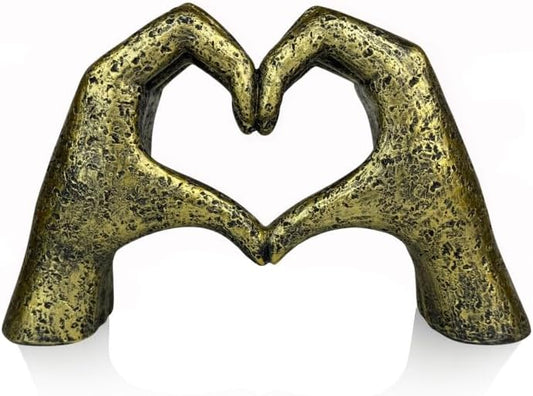 Top Brass Large Rustic Heart Hands Sculpture, 9 3/4” Resin Love Statue – Romantic Decor Accent for Shelf or Mantel – Perfect for Wedding, Valentine's Day or Anniversary (Weathered Bronze)