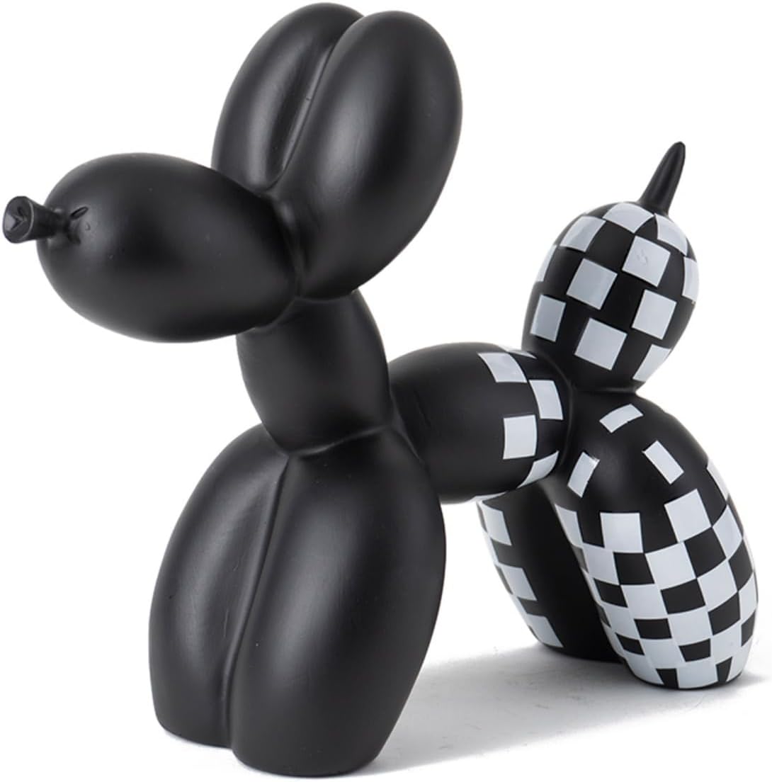 Vilead Resin Balloon Dog Statue with Checkered Pattern,Modern Home Decoration Trendy Animal Art Ornaments,Collection Figurine Bedroom Living Room Office Desktop Sculpture