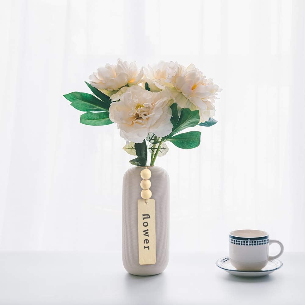 20pcs Wooden Tags with Holes & 50pcs DIY Craft Beads for Wooden Blank Hanging Tags Ornaments with Ropes - Wedding & Birthday Party Decoration