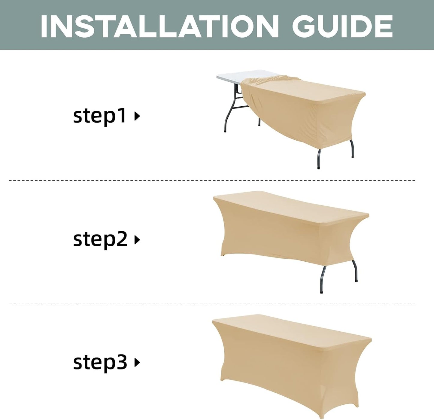 CWK 6FT Stretch Spandex Table Cover for Rectangular Tables - Elastic Fitted Tablecloth for Folding Tables,Wrinkle Resistant Table Cloth for Parties, Weddings, Banquets & Events (Champagne)