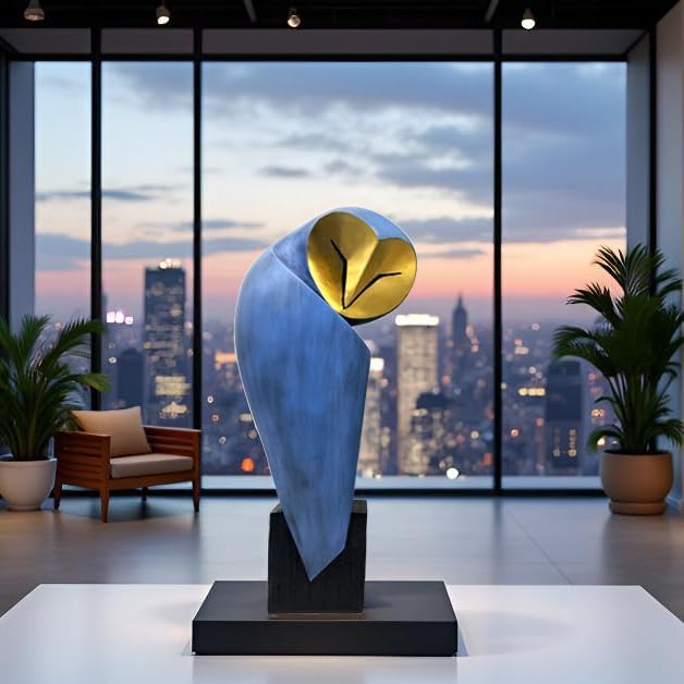 Mid-Century Modern 15 Inch Resin Owl Sculpture - Handmade Vintage Home Decor Statue for Bookshelves, Office Desk, Mantel & Collector Display