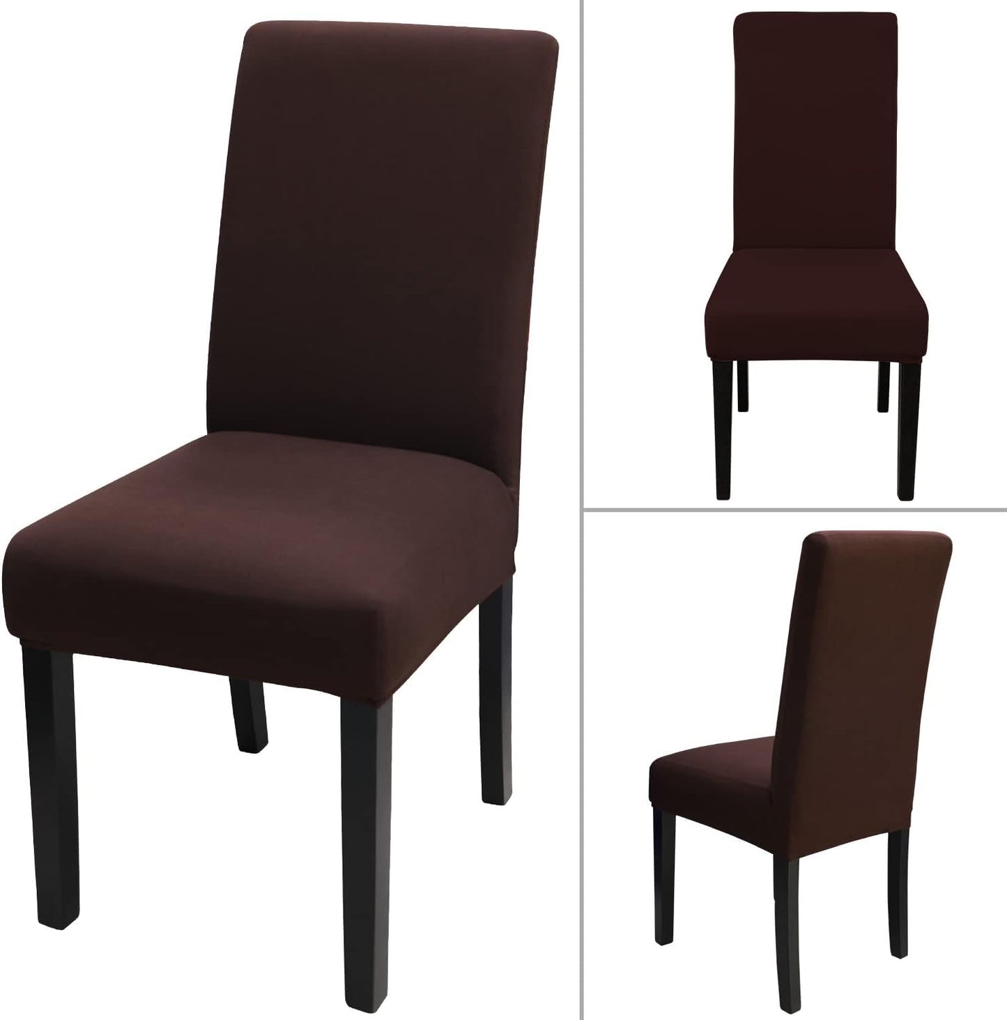 JQinHome Dining Room Chair Covers Set of 8, High Stretch Chair Slipcover Removable Washable Chair Seat Protector Cover for Home Party Hotel Wedding Ceremony (Coffee)