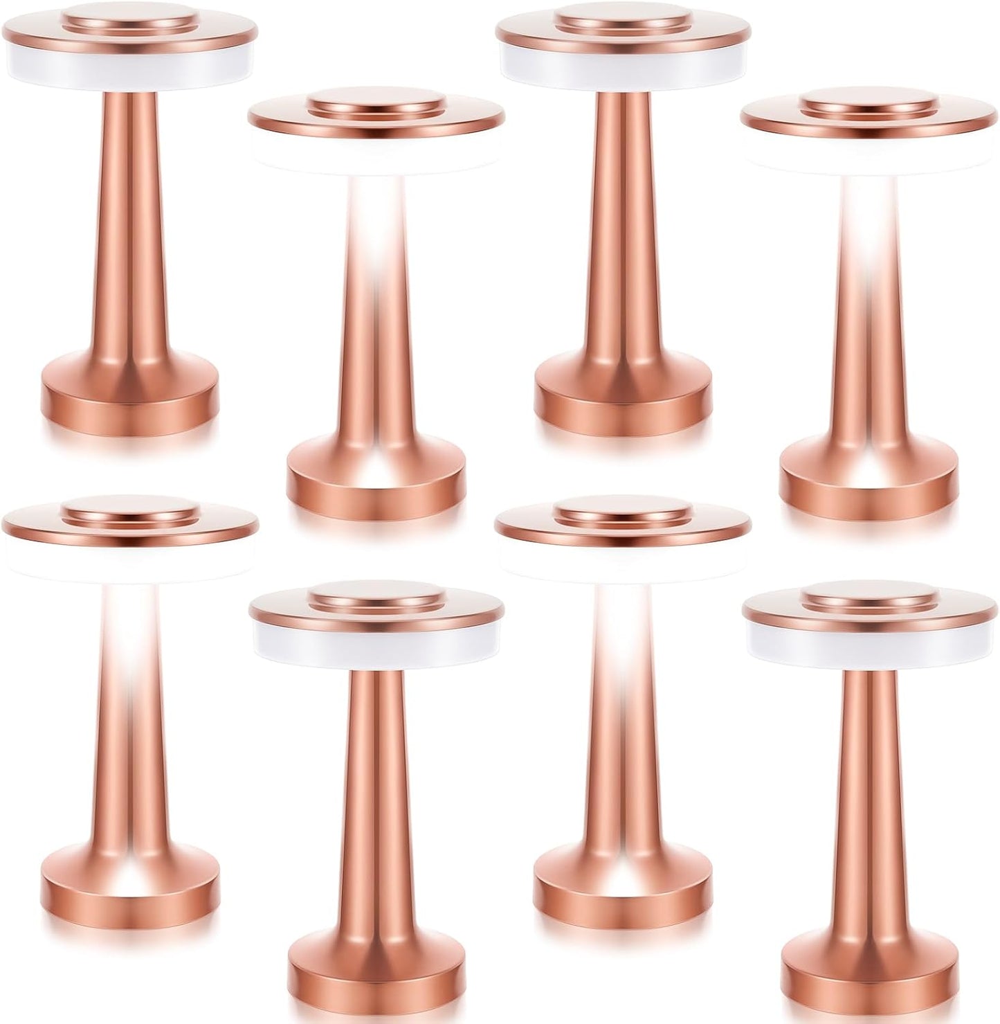 VIHOSE Set of 8 LED Portable Cordless Table Lamp with Touch Sensor 3 Color Stepless Dimming Rechargeable Battery up to 15 Hours Cordless Table Light Wireless Lamp for Nursery(Rose Gold)