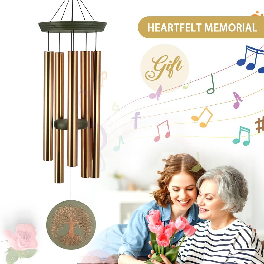 Gifts for Mom & Grandma - Outdoor Wind Chimes with Engraved Tree of Life, Large Patio Hanging Decor for Garden, Yard, Christmas, Anniversary Celebrations