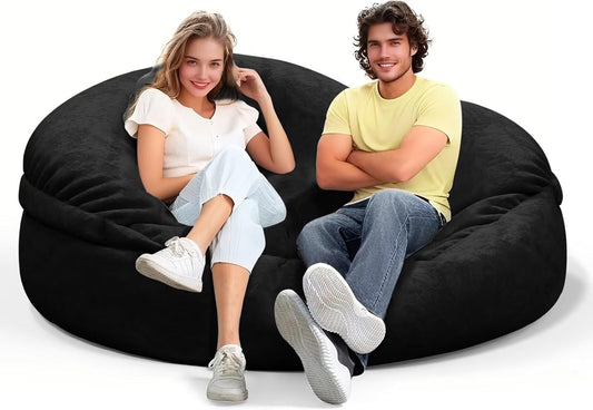 Bean Bag Chair for Adults 4FT,Soft Removable Cover for Teens/Girls Bedroom,Fluffy Giant Round Floor Beanbag Lounger Chairs (No Filler,Black)