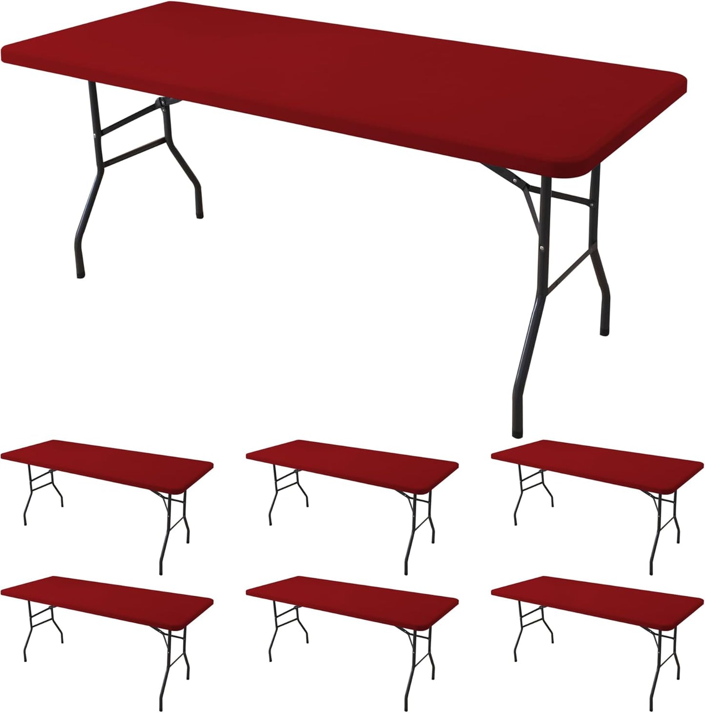 Fitted Tablecloth for 6 Foot Rectangle Tables-6 Pack Red Elastic Outdoor Picnic Table Cover-Spandex Stretch Folding Table Cloths 6 ft for Camping Dining Room Patio Kitchen Banquet Party