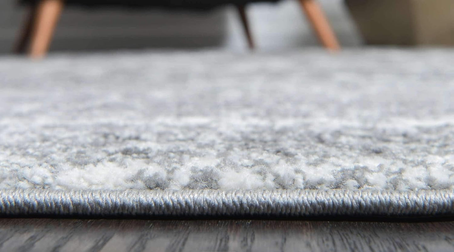 Unique Loom Rosso Collection Vintage, Traditional, Bohemian, Geometric, Distressed, Southwestern Area Rug (4' 0 x 4' 0 Round, Gray/Ivory)