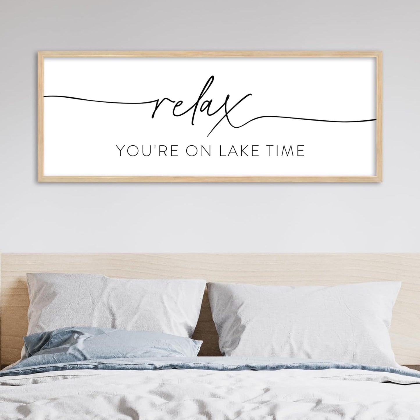 SRSZHIYUE Relax You're On Lake Time Wall Decor Above Bed Sign 32"×12" for Lake House Bedroom Over Bed Large Wood Framed Hanging Art (Wood)