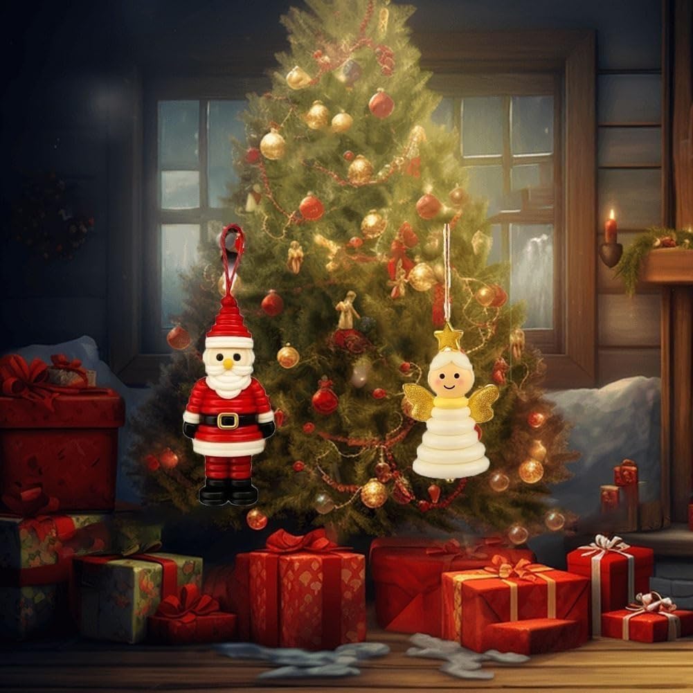 4pcs Button Christmas Tree Ornament Kits, Fun Holiday Decorations for All Ages, DIY Craft Buttons Kit with Christmas Snowman/Santa/Angel, Gifts for Xmas Tree Hanging Decorations (Angel)