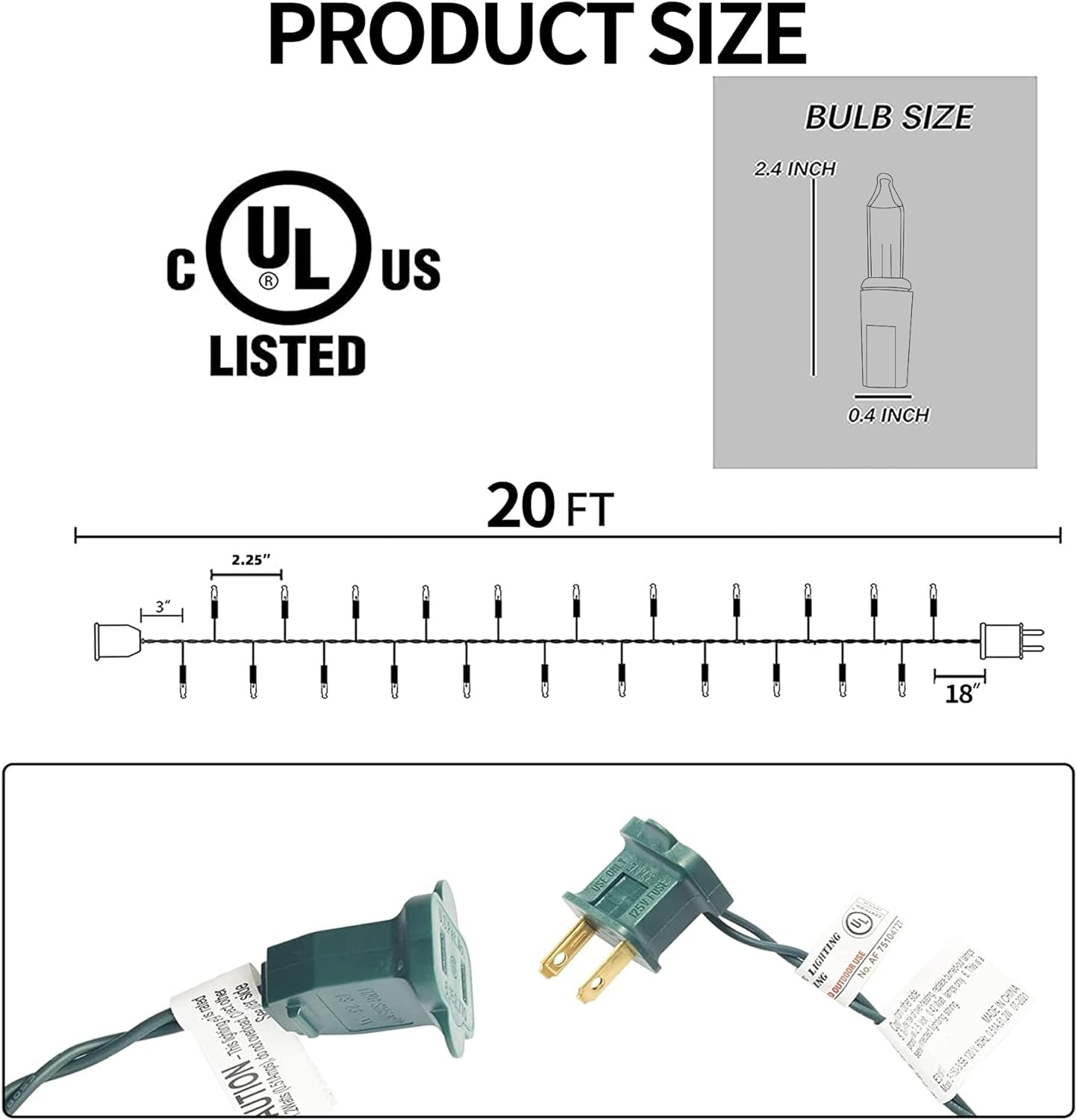 TW SHINE Outdoor Christmas Lights, 20FT 100 Count Christmas String Lights Incandescent, Waterproof Indoor Mini Christmas Tree Lights for Xmas Decorations, Multi Colored