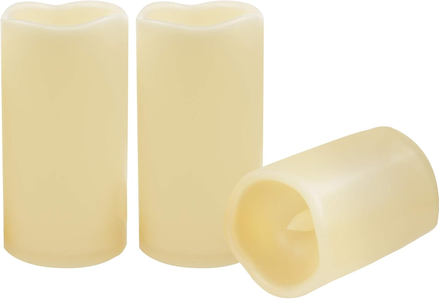 CANDLE CHOICE 3 Waterproof Outdoor Battery Operated Flameless LED Pillar Candle with Timer Flickering Plastic Resin Electric Decorative Light for Lantern Patio Garden Home Decor Party Wedding