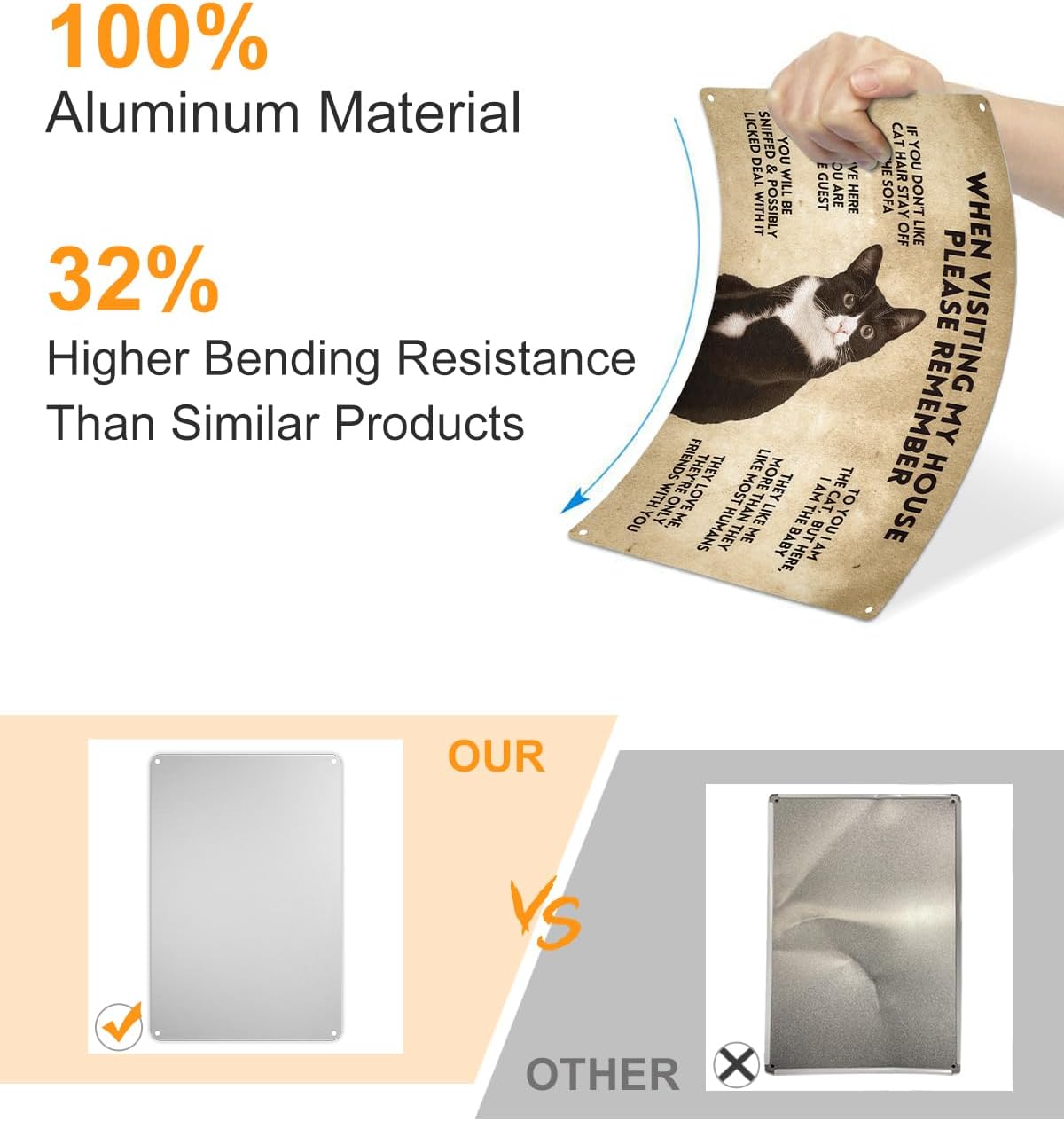 ALKB Funny Tuxedo Cat-Themed Sign 8x12 Inch - Visitor’s Guide to Interacting with Cats - Gift for Cat Lovers’ Home Decor