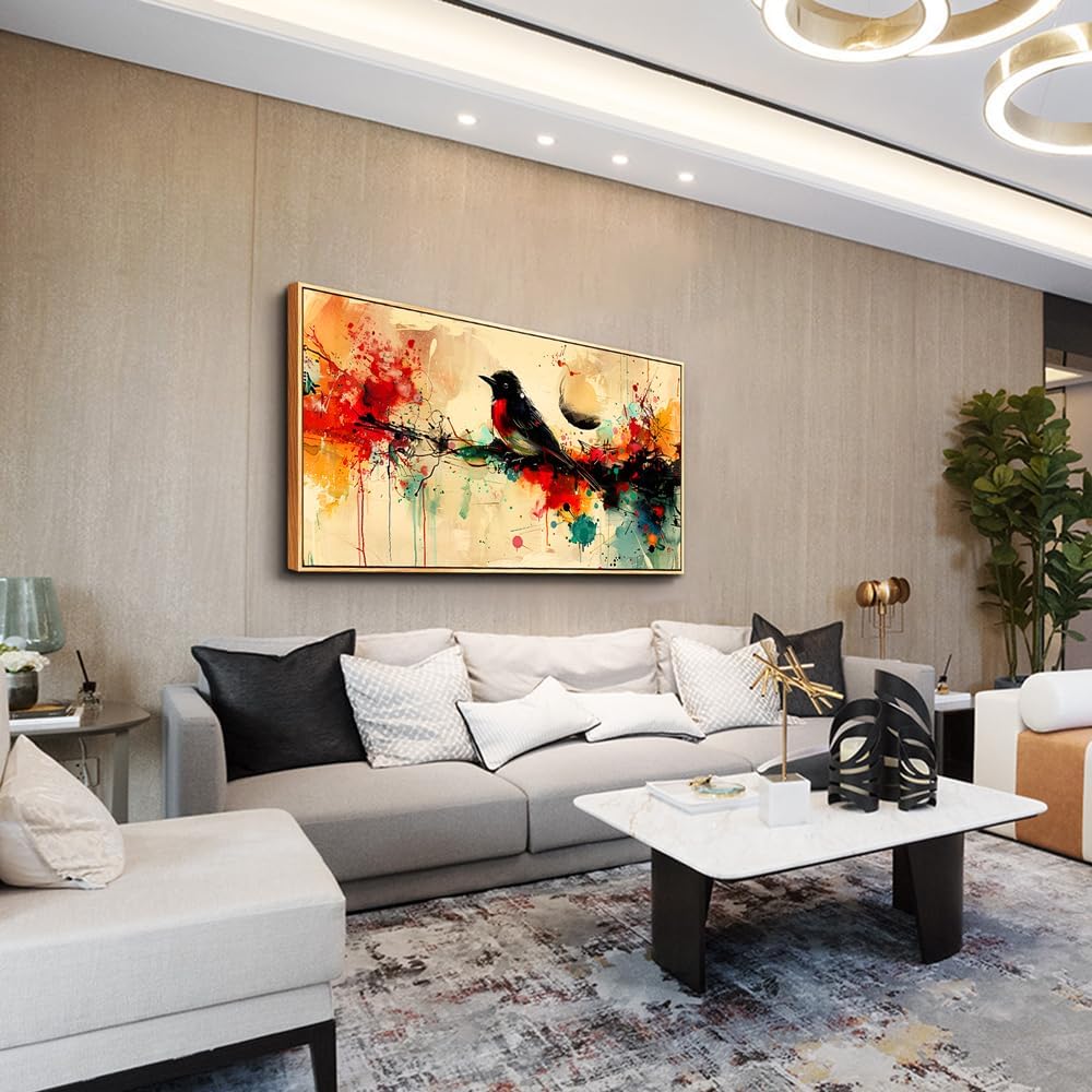 hyidecorart Wood Framed Wall Art For Living Room Wall Decor For Bedroom Office Home Wall Decor Pictures Posters Artwork Abstract Watercolor Bird Painting Hotel Canvas Art Modern Room Decoration