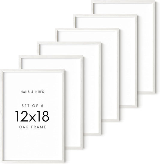 HAUS AND HUES 12x18 Picture Frames for Wall - Set of 6, Poster Frames 12x18, Picture Frames 12x18, 12x18 wall Frames Collage Set, 12 x 18 Wood Picture Frames (White Frame)