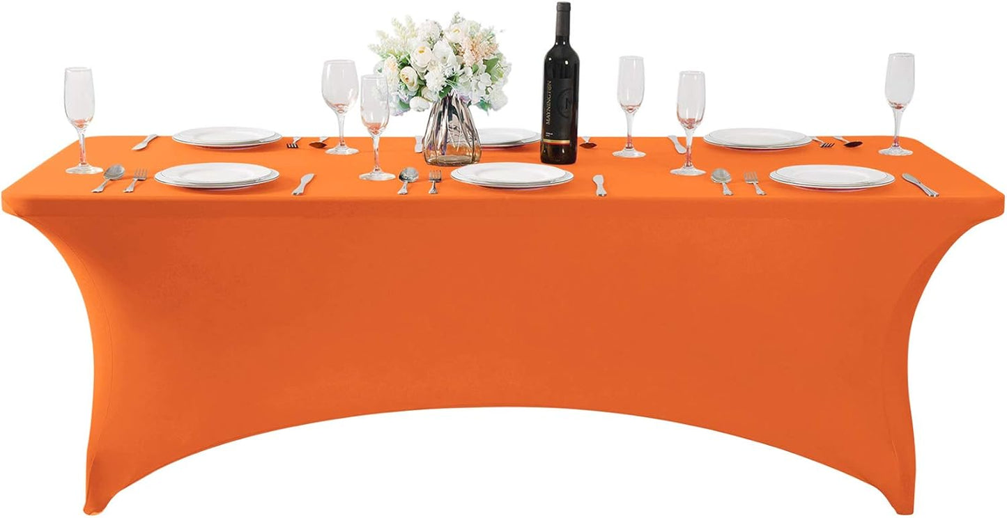 2Pack Spandex Table Cover for 6Ft or 4fT or 8ft Table Universal Fitted Stretch Tablecloth for Party, Banquet, Wedding and Events-Orange
