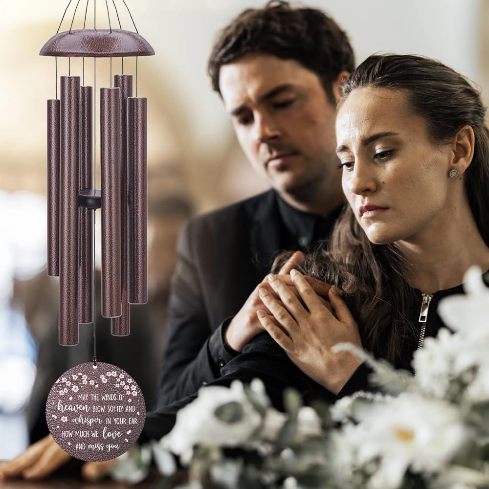 Personalized Wind Chimes, Peach Blossom Sympathy Wind Chime, in Loving Memory for Loss of Loved Dad/Mom, Large Commemorative Sympathy Bereavement Condolences Gifts for Funeral