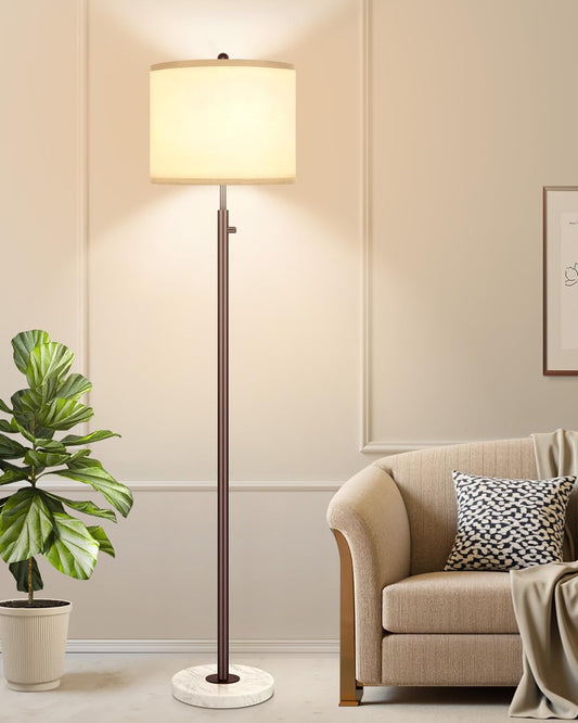 Nintiue 【Upgraded】 Dimmable Floor Lamp for Living Room, 11W LED Bulb Included, Modern Standing Lamp with Marble Base, Tall Pole Light with Linen Shade for Bedroom Reading Office Corner Nursery-Brown