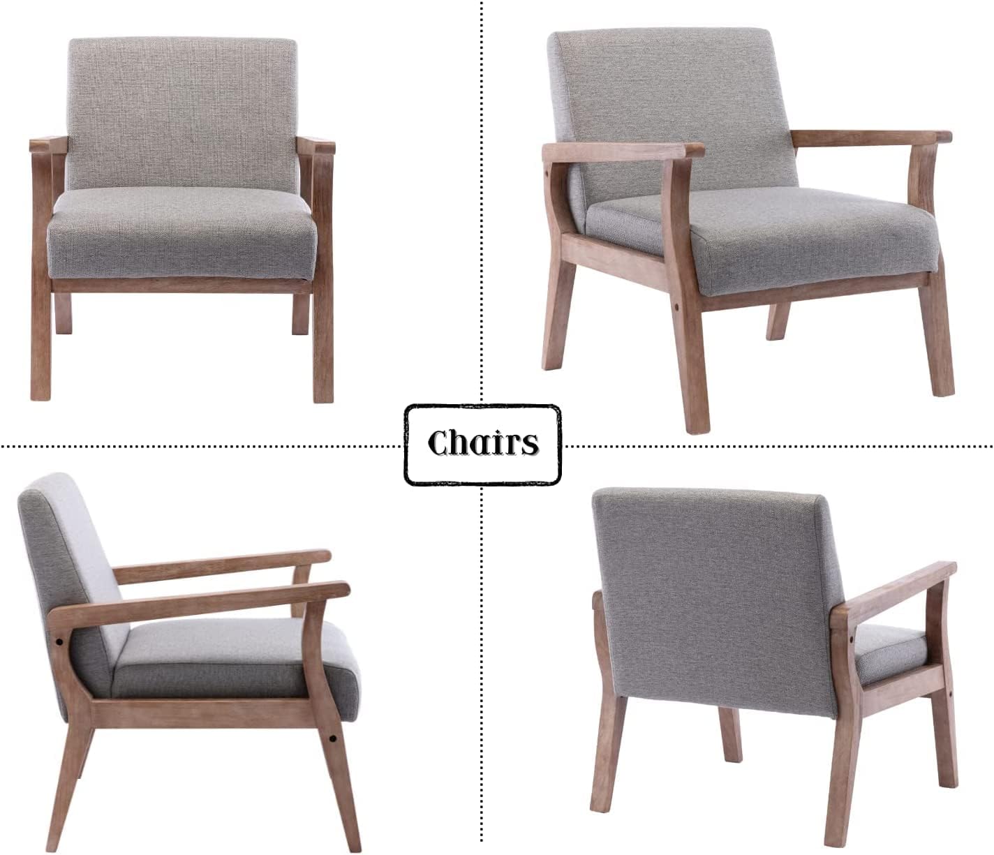 Upholstered Recliner Chair Mid Century Modern Accent Chair Comfy Fabric Armchair Indoor Corner Chair with Wood Frame for Bedroom Living Room Sitting, Grey
