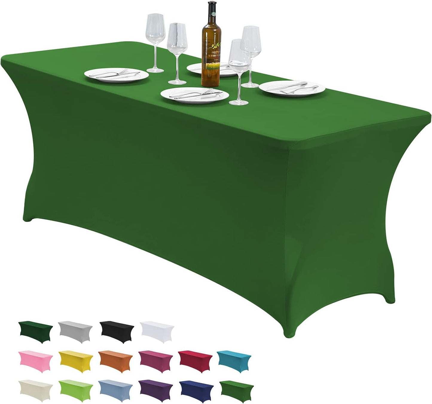 CWK 8FT Waterproof Stretch Spandex Table Cover for Rectangular Tables - Elastic Fitted Tablecloth for Folding Tables,Wrinkle Resistant Table Cloth for Parties, Weddings, Banquets & Events(Grass Green)