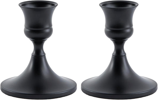 Black Taper Candle Holder, Candlestick Holders, Vintage Metal for Table Centerpieces Wedding Decor (Matte Black, 2 Pcs)