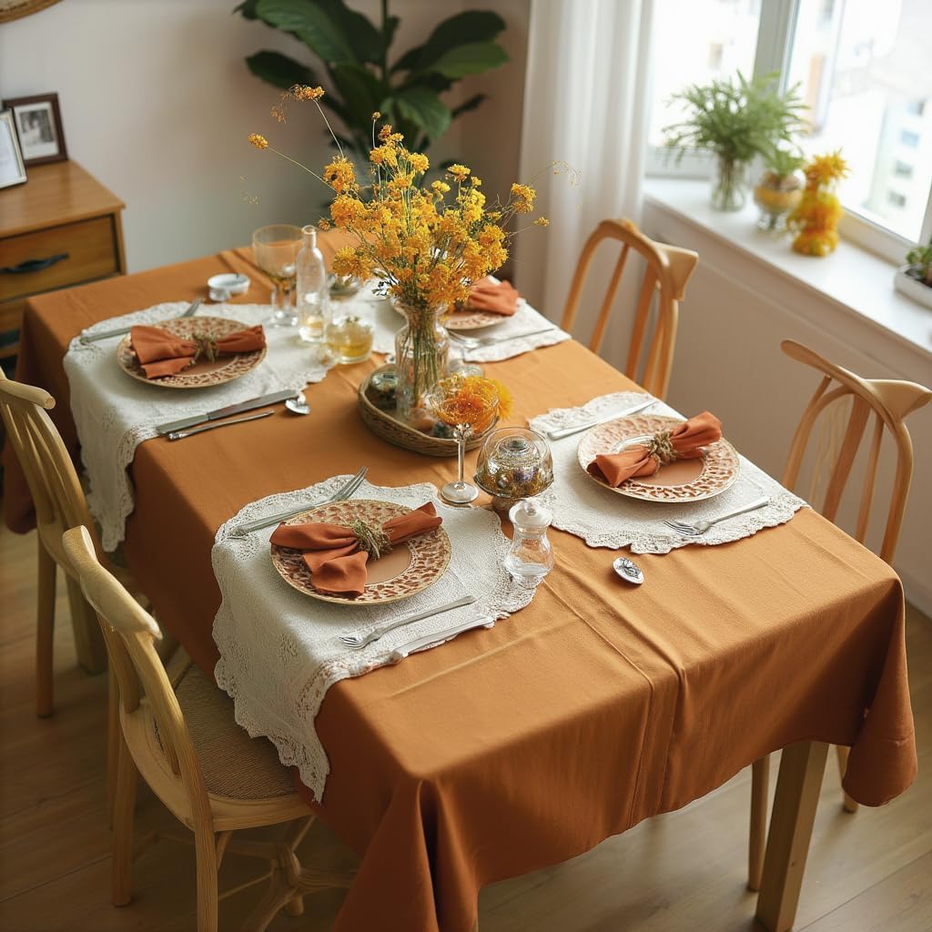 sancua Fall Tablecloth Rectangular for 6 Foot Tables - 60 x 102 Inch - Stain and Wrinkle Resistant Rectangle Table Cloth, Fabric Thanksgiving Table Cover for Dining Tables, Buffet Parties, Bronze