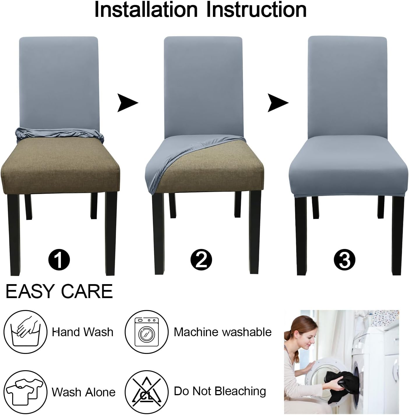 JQinHome Dining Room Chair Covers Set of 12, High Stretch Chair Slipcover Removable Washable Chair Seat Protector Cover for Home Party Hotel Wedding Ceremony (Light Grey)