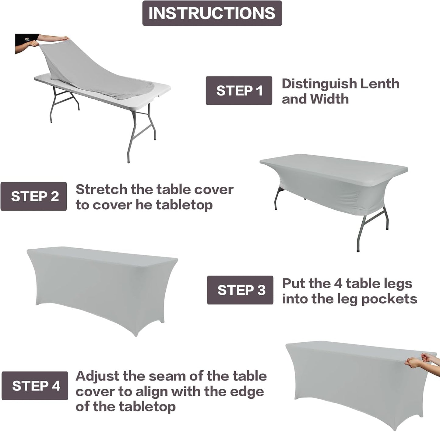 IVAPUPU 6FT Table Cloth for Rectangular Fitted Events Stretch Grey Table Covers Washable Cover Spandex Tablecloth Protector for Party, Wedding, Cocktail, Banquet, Festival