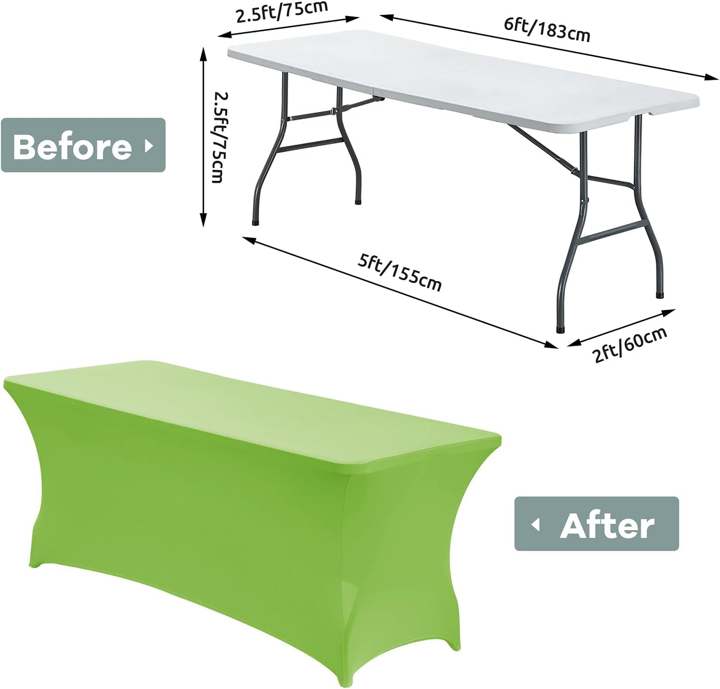 CWK 6FT Waterproof Stretch Spandex Table Cover for Rectangular Tables - Elastic Fitted Tablecloth for Folding Tables,Wrinkle Resistant Table Cloth for Parties, Weddings, Banquets & Events(Light Green)