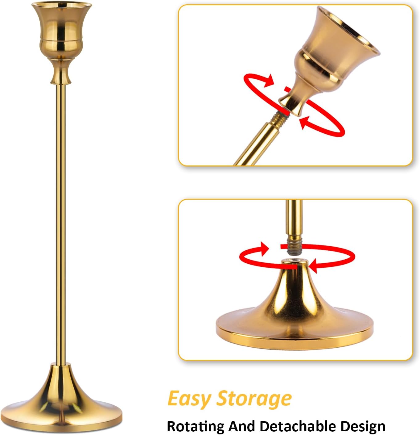 Metal Candle Holders for Candlesticks Taper Candlestick Holders Set Vintage Decorative Centerpiece Candelabra Tall Candle Stands for Halloween Thanksgiving Christmas (Gold, 1 Set (3 pcs))