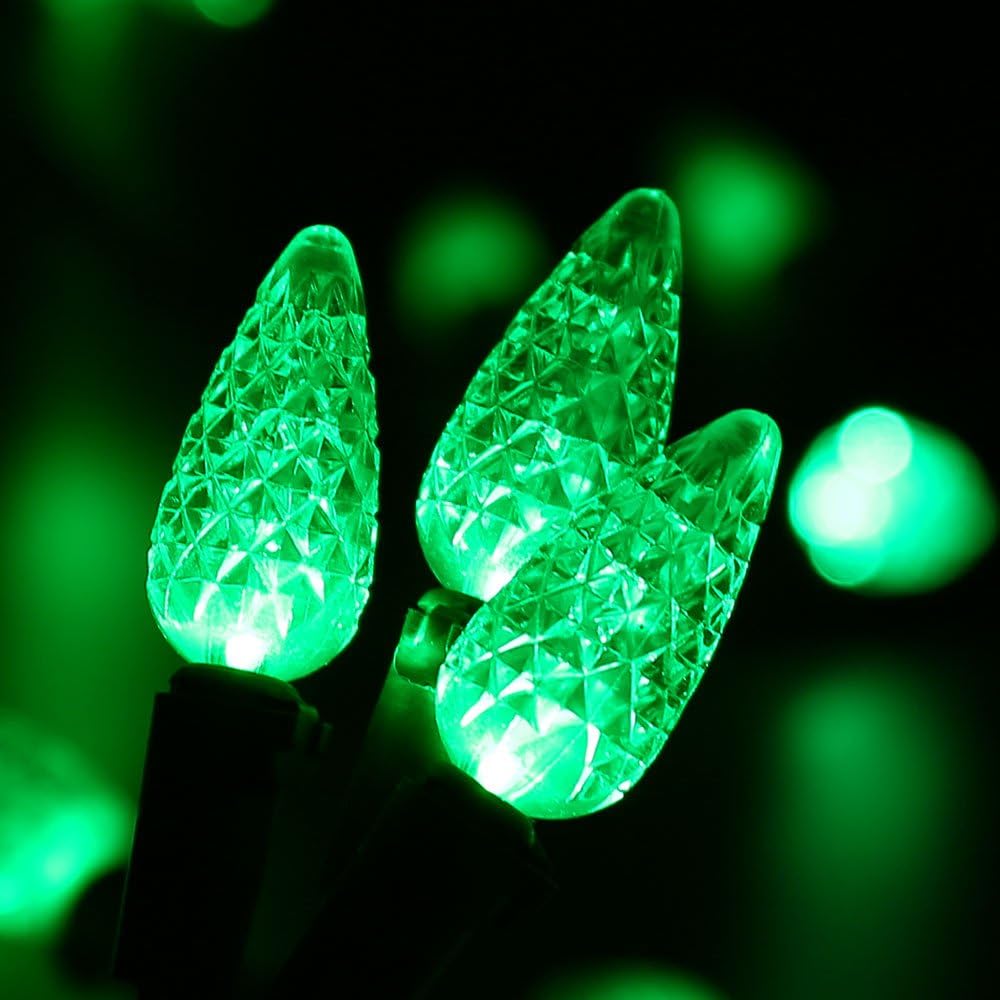 Brizled C5 Green Faceted LED Christmas Lights, 100 LED 33ft Connectable 120V UL Certified Outdoor Xmas Lights for Halloween & Christmas Party Decoration