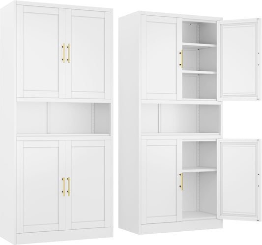 Tall Pantry Cabinet 67" H Metal Cabinet with 4 Doors, Bathroom Cabinets, 3 Adjustable Shelves for Kitchen, Home Office, Living Room, Dinning Room