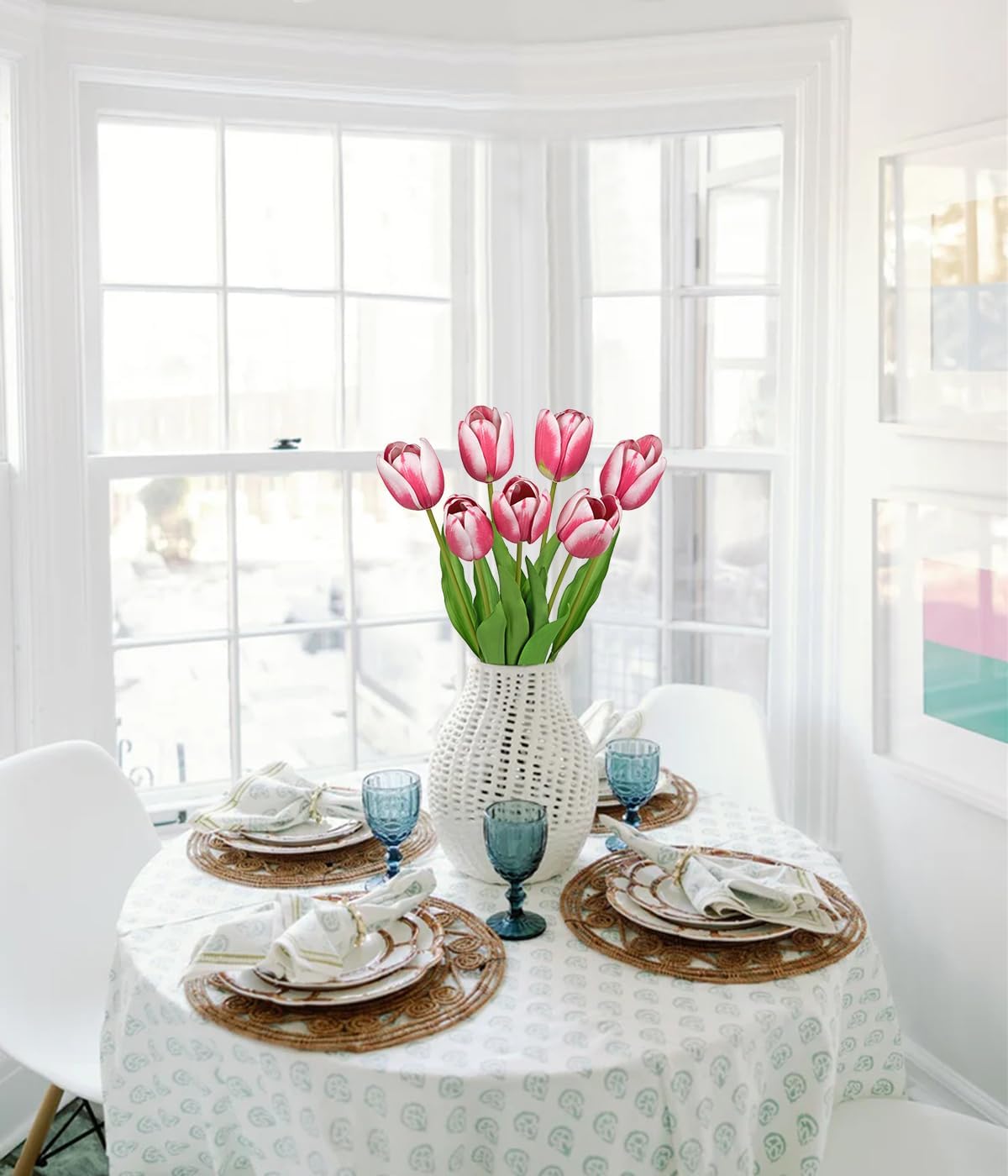 Artificial Tulips Flowers – 24" Long Stem Faux Tulips, 7PCS Real Touch Fake Red Tulip for Vase, Farmhouse, Kitchen, Spring & Wedding Home Decor