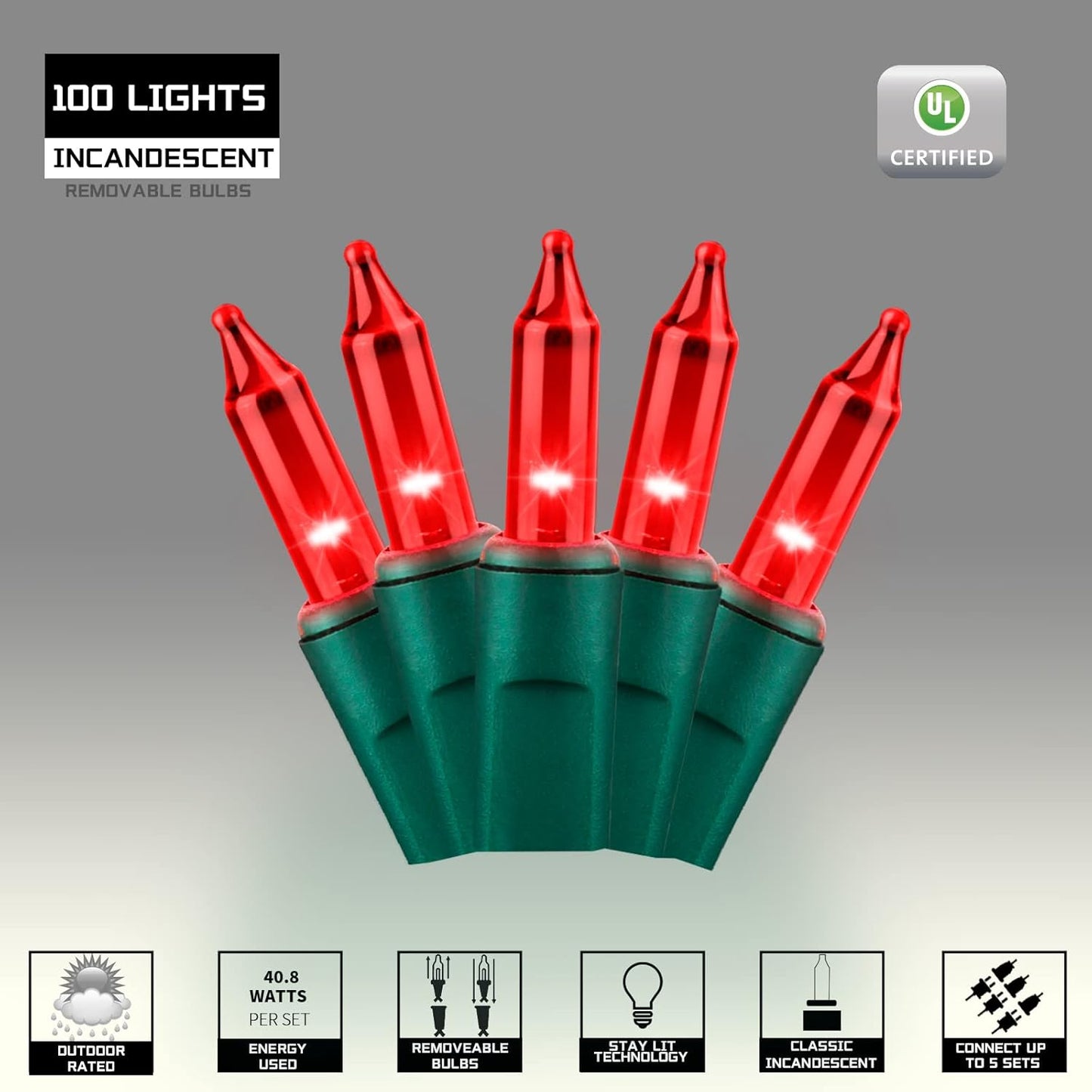 100LIGHTS RED Extra-Bright with End Connectors Christmas Decorative Lights 5.98m UL Certified Mini String Light Set Waterproof for Home Garden Holiday Christmas Tree Party Patio Decor Wedding