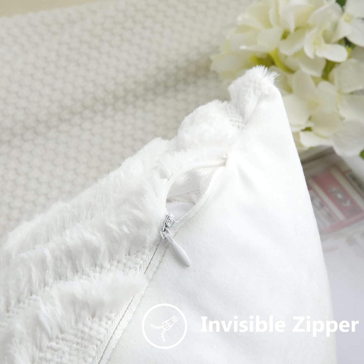 decorUhome Fall Throw Pillow Covers 18x18 Inch Set of 2, Soft Plush Decorative Faux Fur White Solid Couch Pillow Covers, Accent Farmhouse Neutral Square Euro Pillow Cases for Sofa Bed Living Room