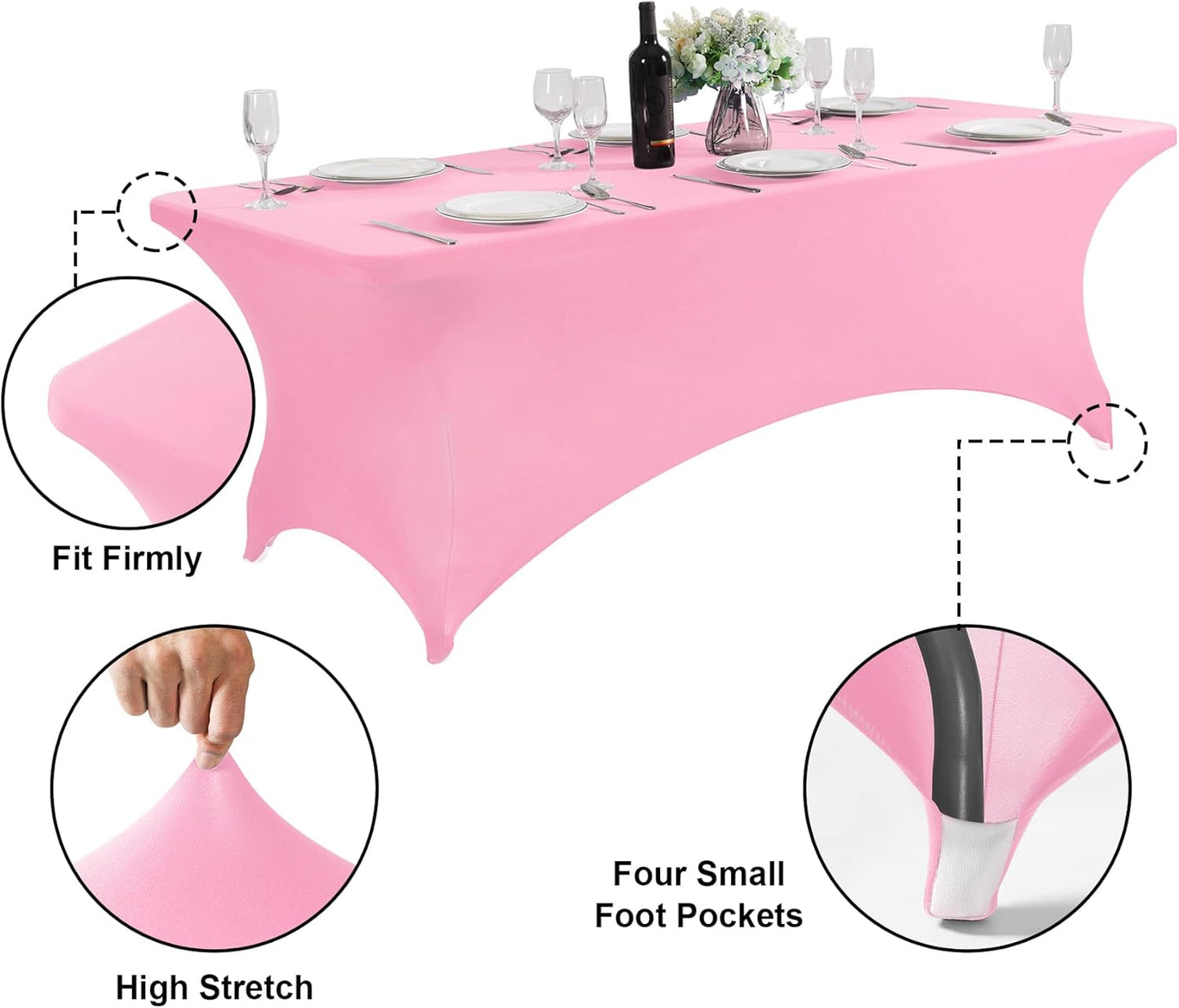 SuperO Waterproof Spandex Table Cover for 8FT Table Universal Fitted Stretch Tablecloth for Party, Banquet, Wedding and Events-Pink