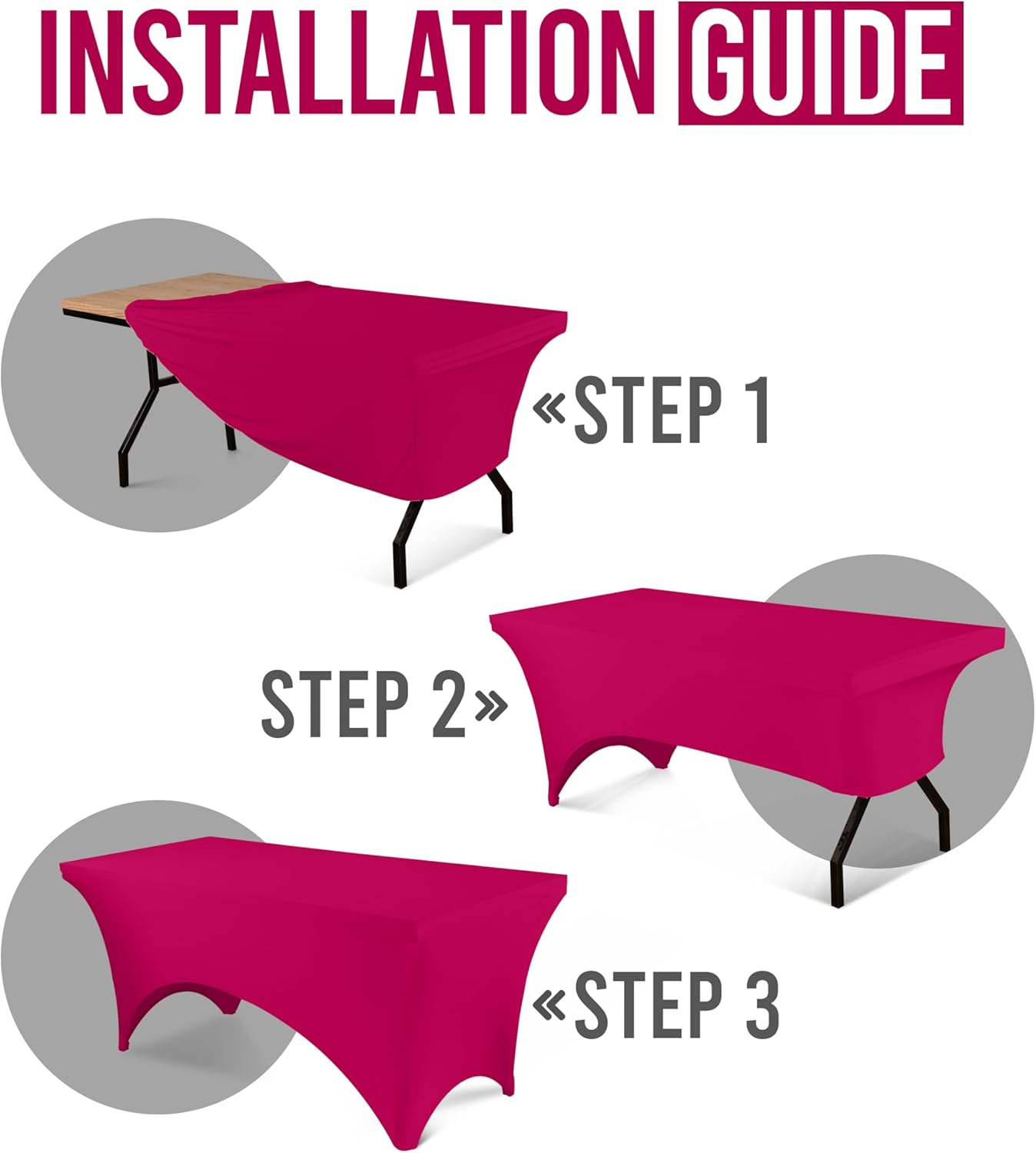 Utopia Kitchen 6FT Spandex Tablecloth [2 Pack, Fuchsia] 200 GSM Stretch, Fitted, Washable and Wrinkle Resistant Table Cloth Rectangle Cover for Trade Shows, Wedding, Parties [72Lx30Wx30H Inch]