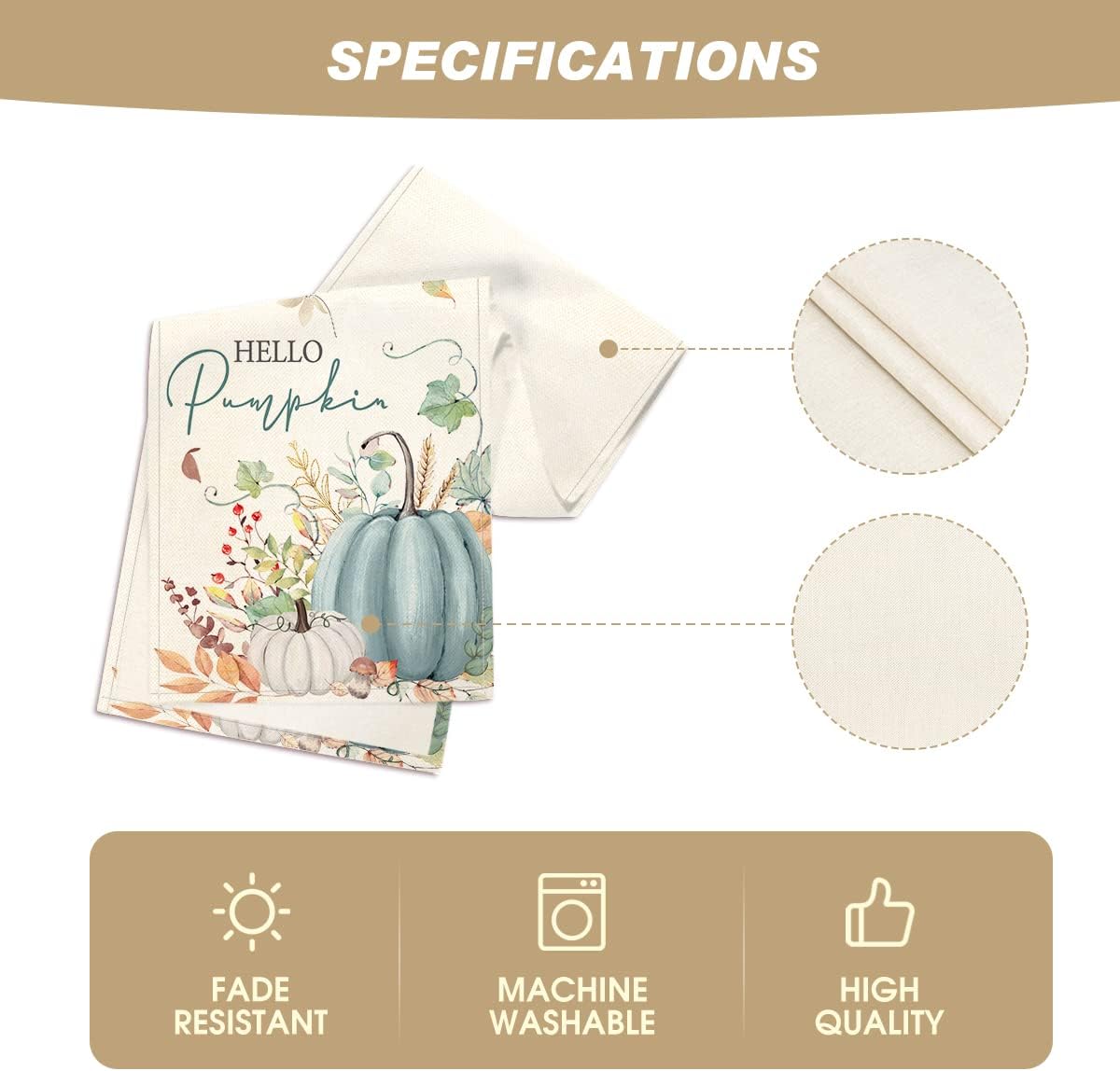 Artoid Mode Aqua Hello Pumpkin Leaves Fall Table Runner, Seasonal Autumn Kitchen Dining Table Decoration for Home Party Decor 13x108 Inch