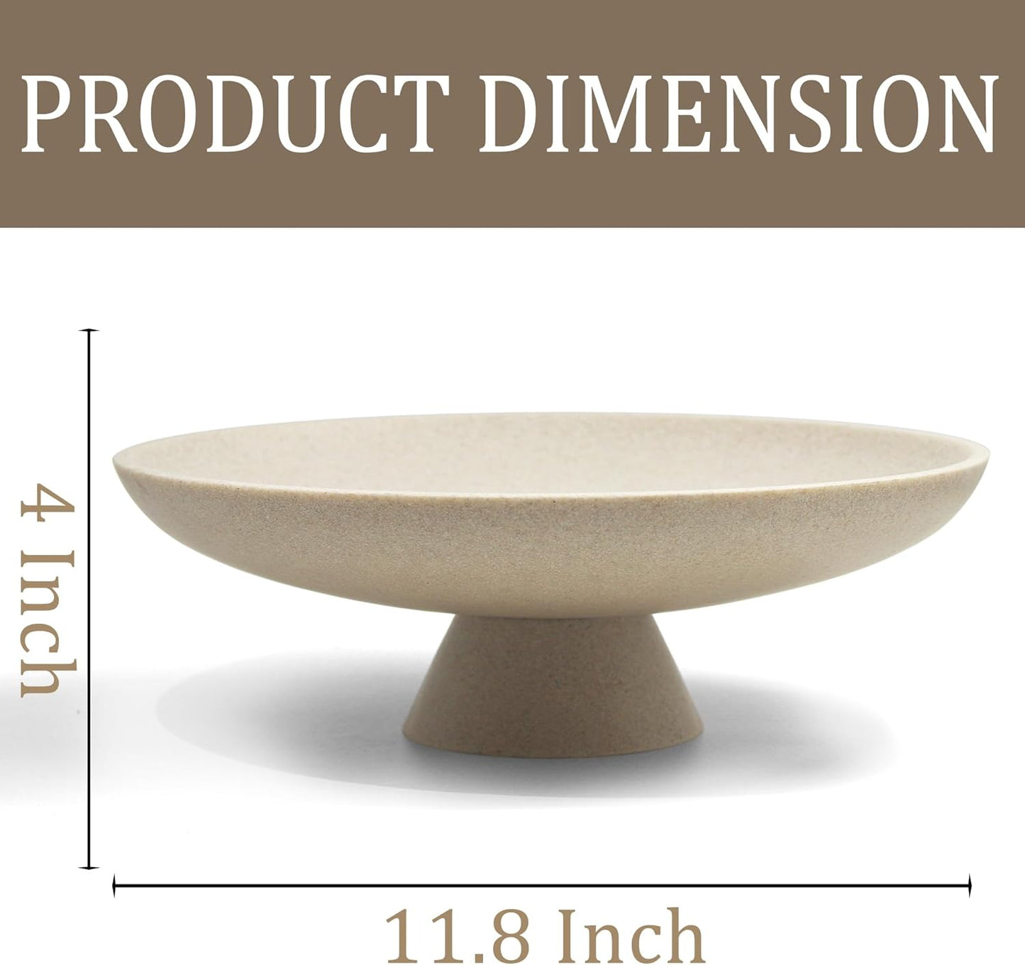 Large Decorative Bowl, Modern Resin Pedestal Bowl for Home Decor, Stylish Fruit Bowl for Kitchen Counter, Chic Key Holder for Entry Table, Beige