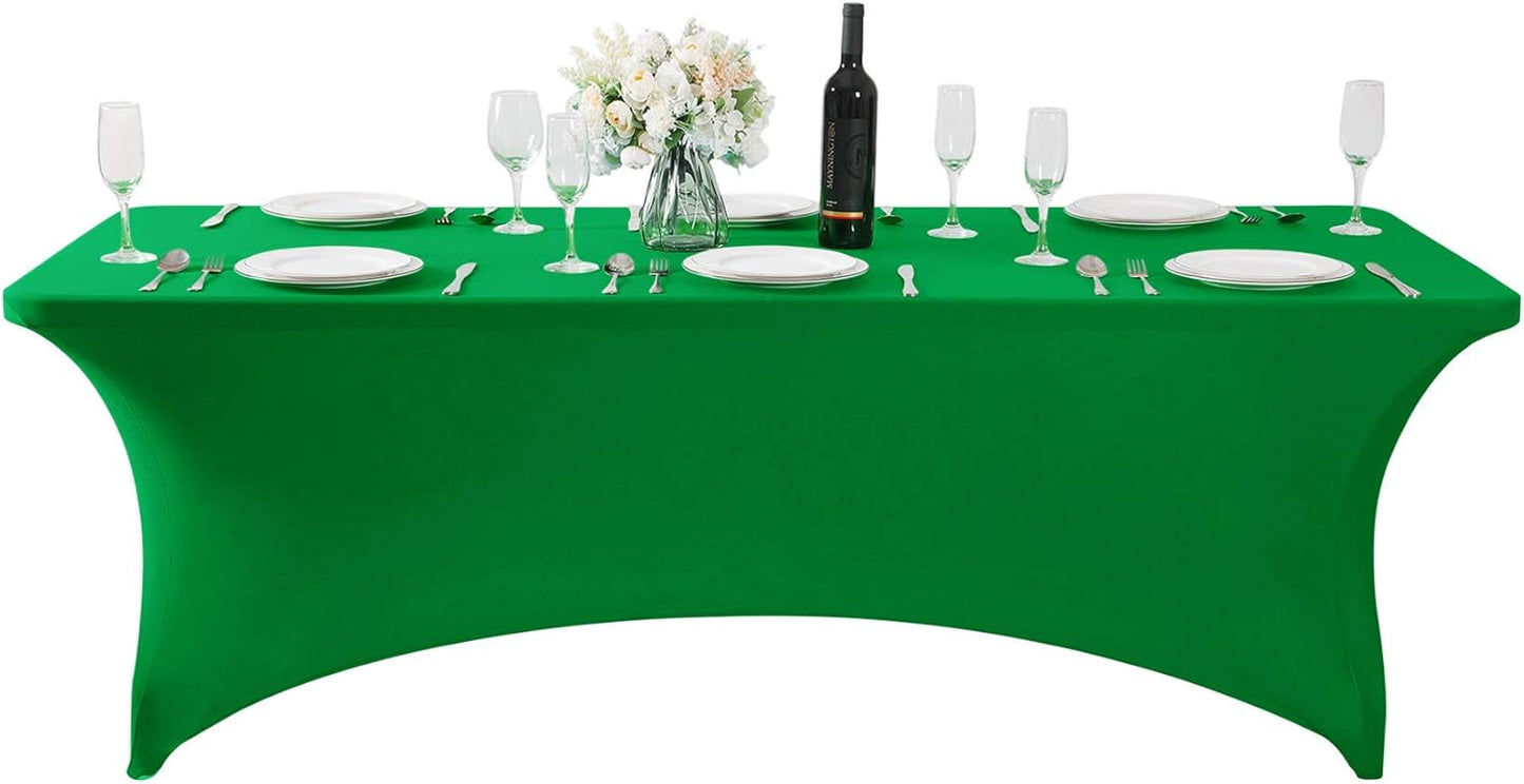 SuperO Waterproof Spandex Table Cover for 8FT Table Universal Fitted Stretch Tablecloth for Party, Banquet, Wedding and Events-Emerald