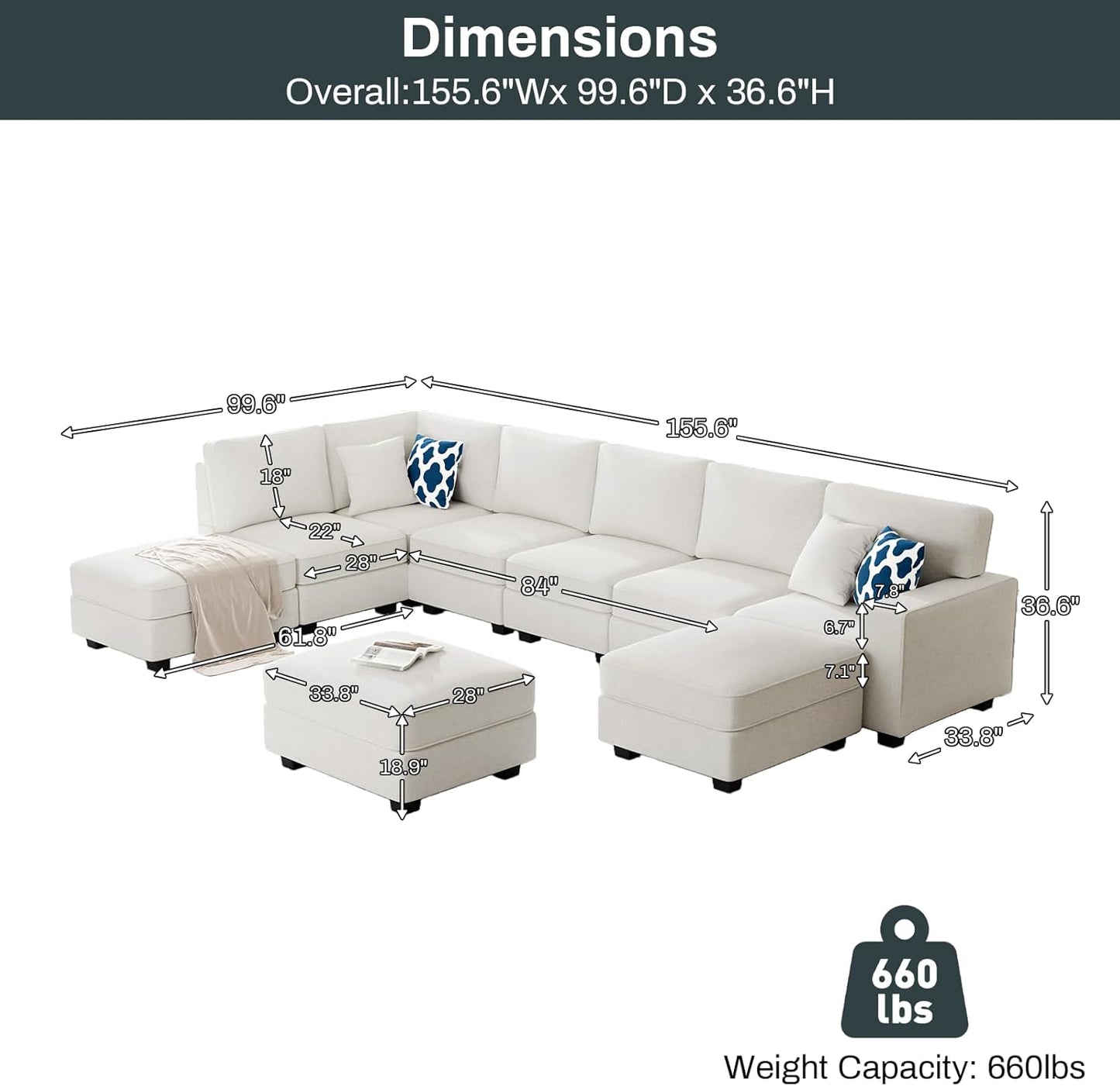 L Lengend Vansen Modular Sectional Sofa U Shaped Couch with Ottoman Modern Reversible Corner Sectional Couch for Living Room (Cream, U Shaped Sofa-4)