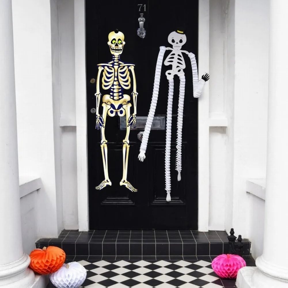 Halloween Jointed Skeleton - 1 Count - Yellowish-White Indoor Hanging Décor for Spooky Decorations - Perfect for Haunted Houses & Parties