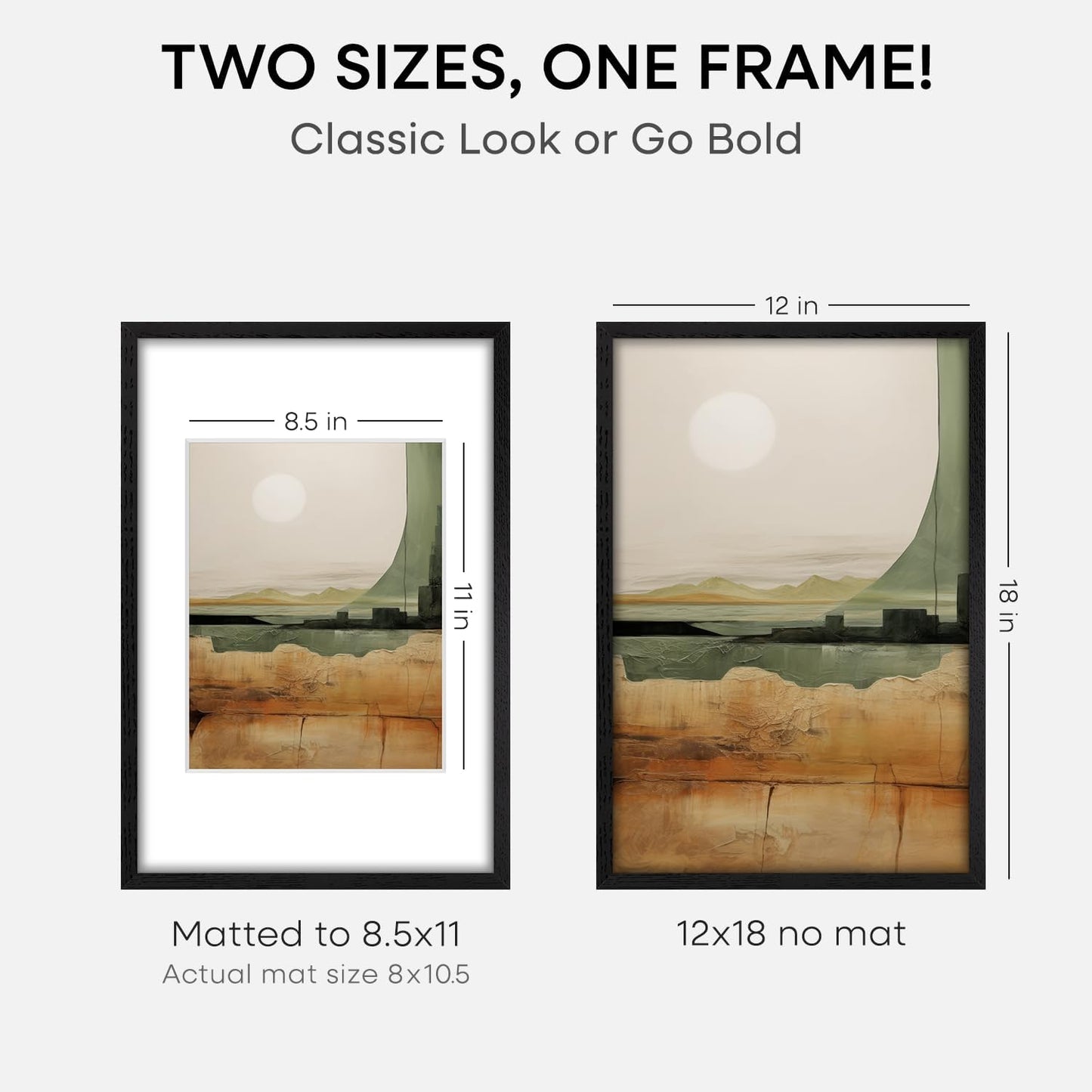 Homeforia 12x18 Frame Black Wood, High End Oak 12x18 Picture Frames with Mat 8.5x11 Photo, 12 x 18 Wooden Poster Frame Matted to 8.5 x 11 Print, 18x12 Hanging Frame, Tempered Glass, Wall Kit, Set of 1