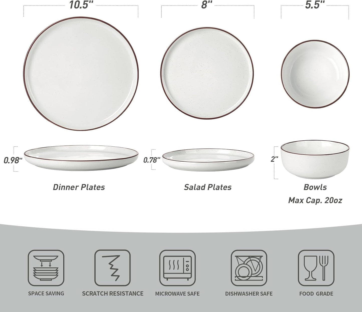 Famiware Mercury Plates and Bowls Sets, 18 Pieces Stoneware Dinnerware Sets, Dishes Set for 6, Microwave and Dishwasher Safe, White