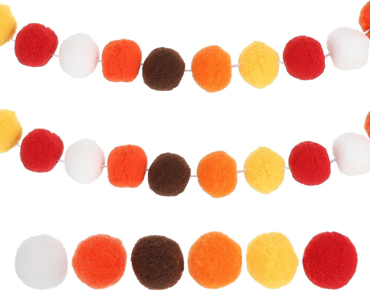 PATIKIL 13Ft Pom Pom Garland Decorations, 2Pcs Colorful Felt Ball Garland Banner Cute Rainbow Pompom Hanging Decorations for Tree Ornaments Decor, Yellow/Brown/Gold Tone/White/Orange/Red
