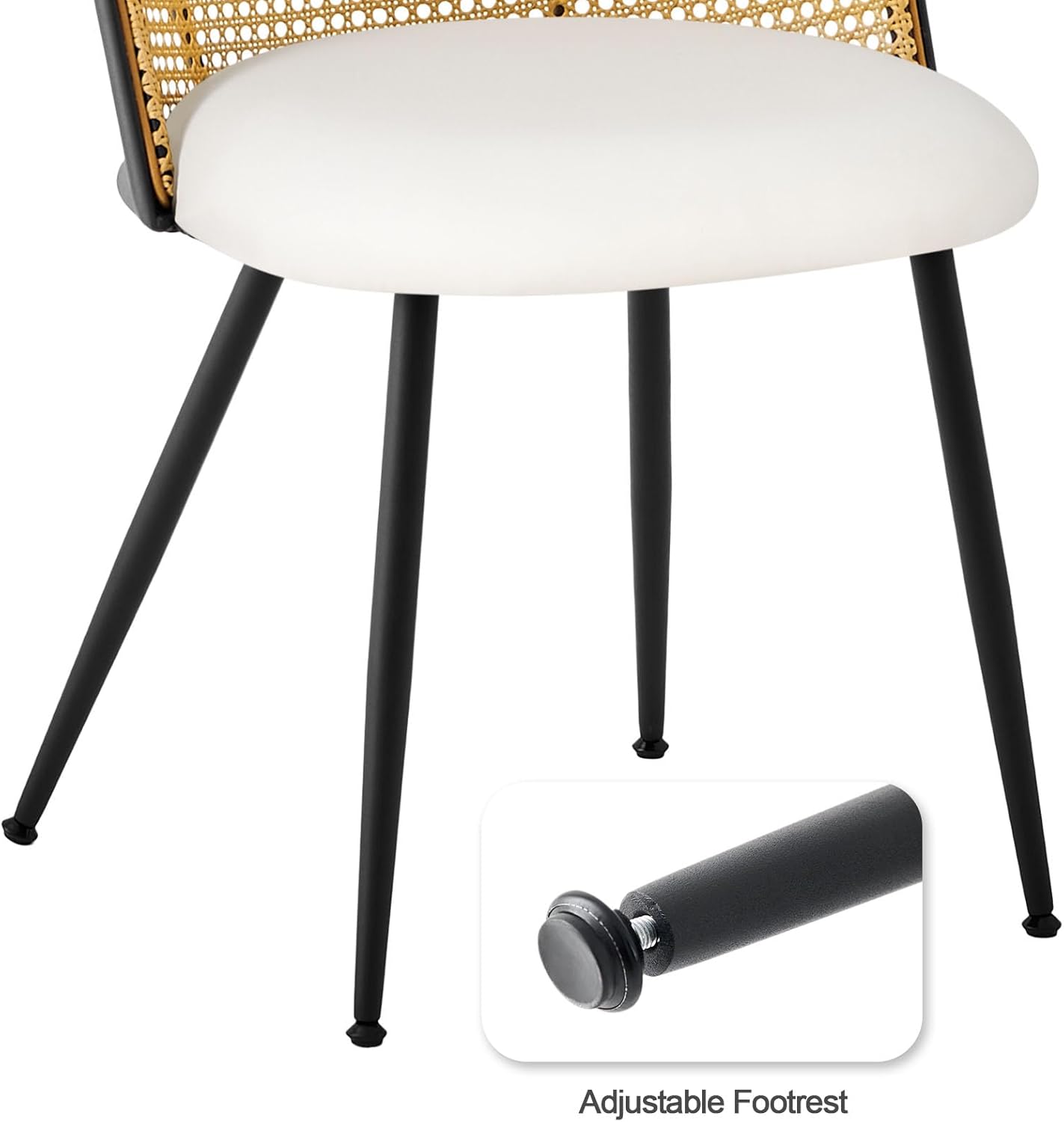 Dining Chairs Set of 6, Mid Century Modern Dining Room Chairs with Rattan Back, Faux Leather Kitchen Dining Chairs Farmhouse Armless Mesh Cane Back Side Chairs with Metal Legs, White